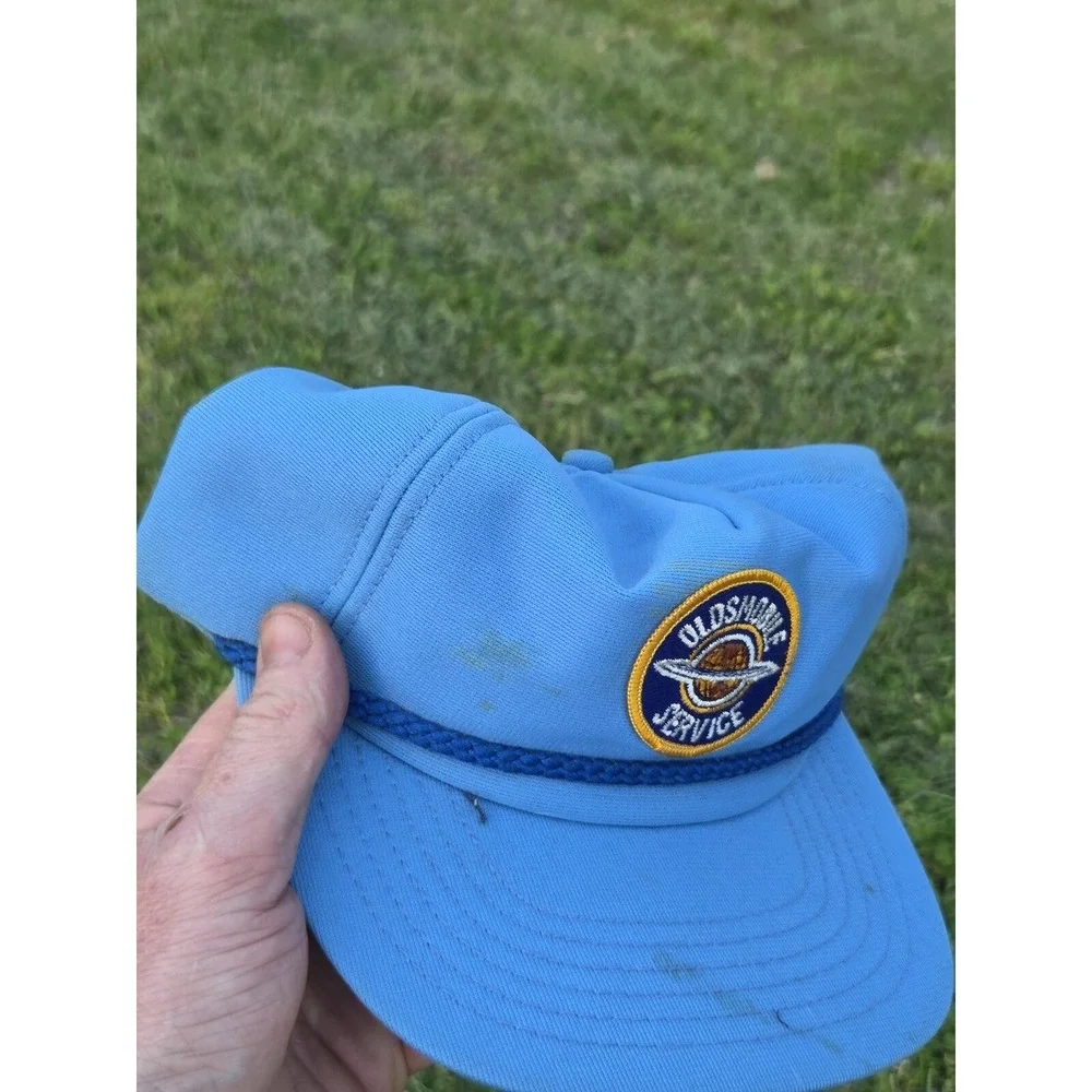 Oldsmobile Service Patch Trucker Hat Cap Snapback Blue White Vintage Made In USA